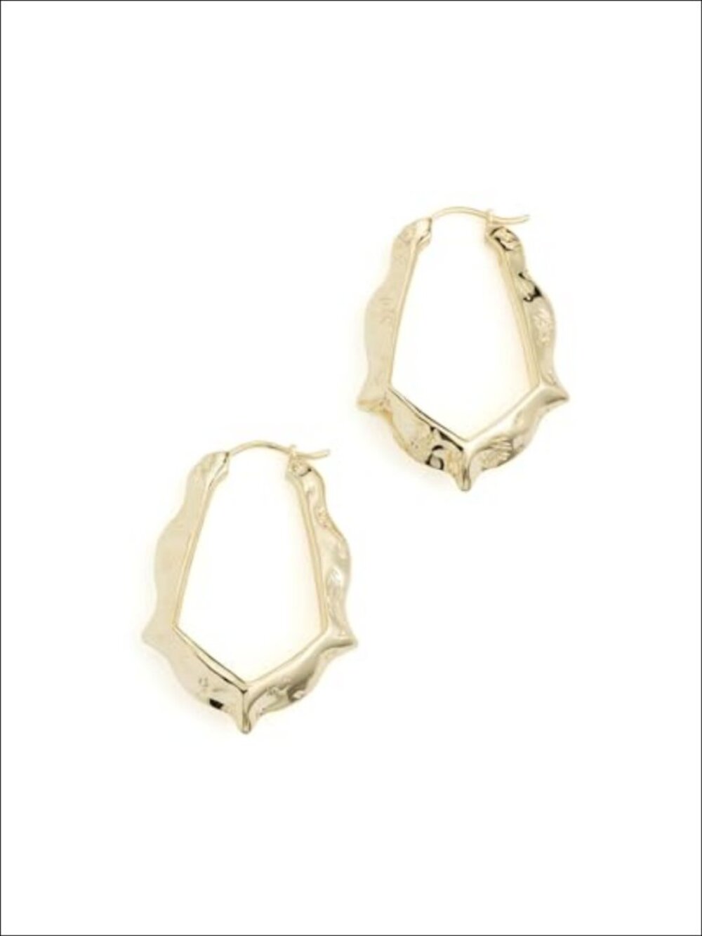 Scallop Frame Hoop Earrings Hammered Brass Ear Post